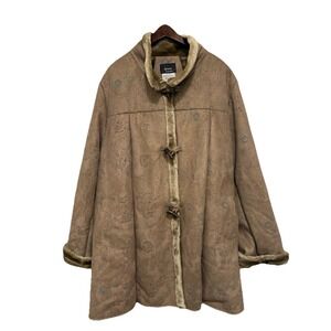 Dennis Basso Paisley Faux Suede Fur Trim Toggle Jacket Coat Women's 2X